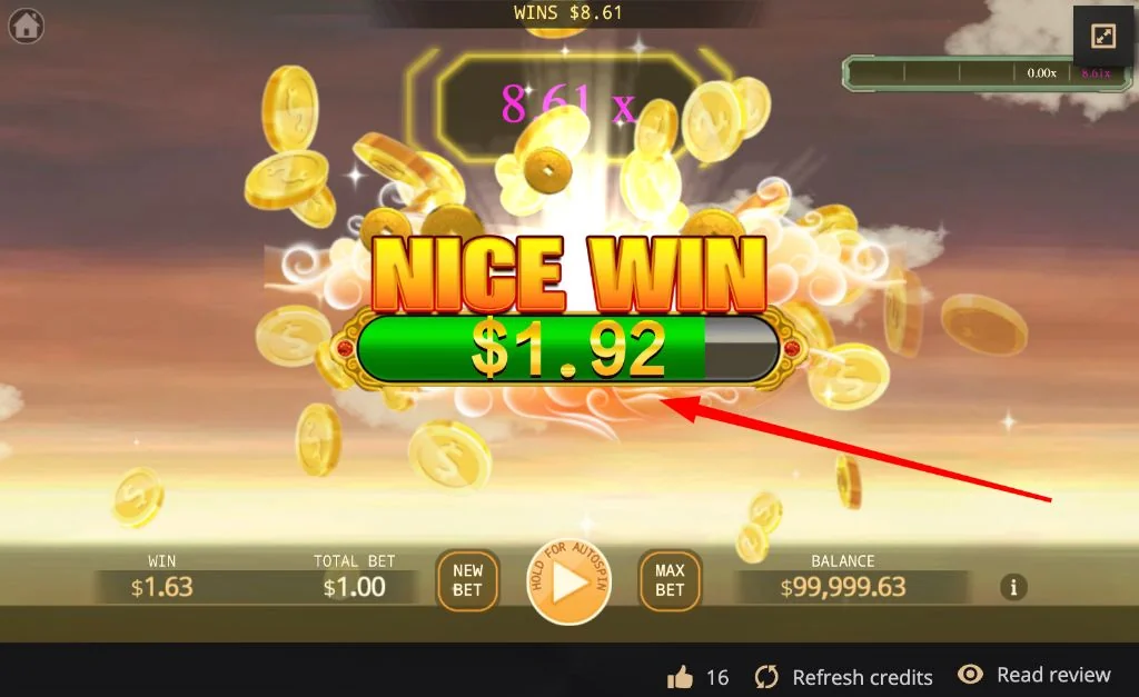 A nice win celebration with a payout and coin animation